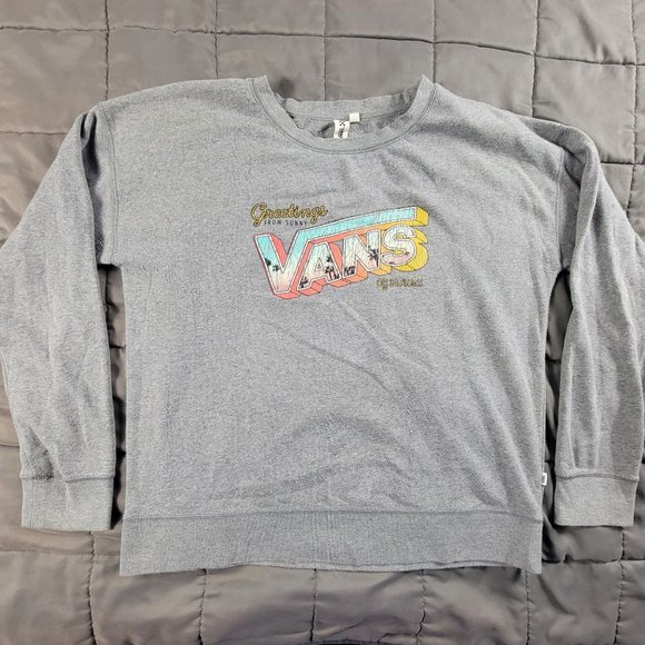 Vans Adults XL Gray Pullover Sweatshirt Greetings From Sunny Vans Long Sleeve - Picture 1 of 9